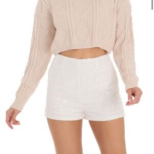 White Sequin Shorts